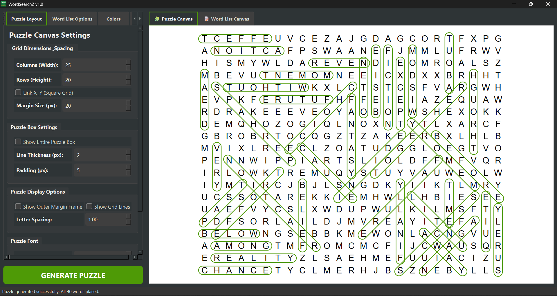 Puzzle Layout Canvas Options Interface