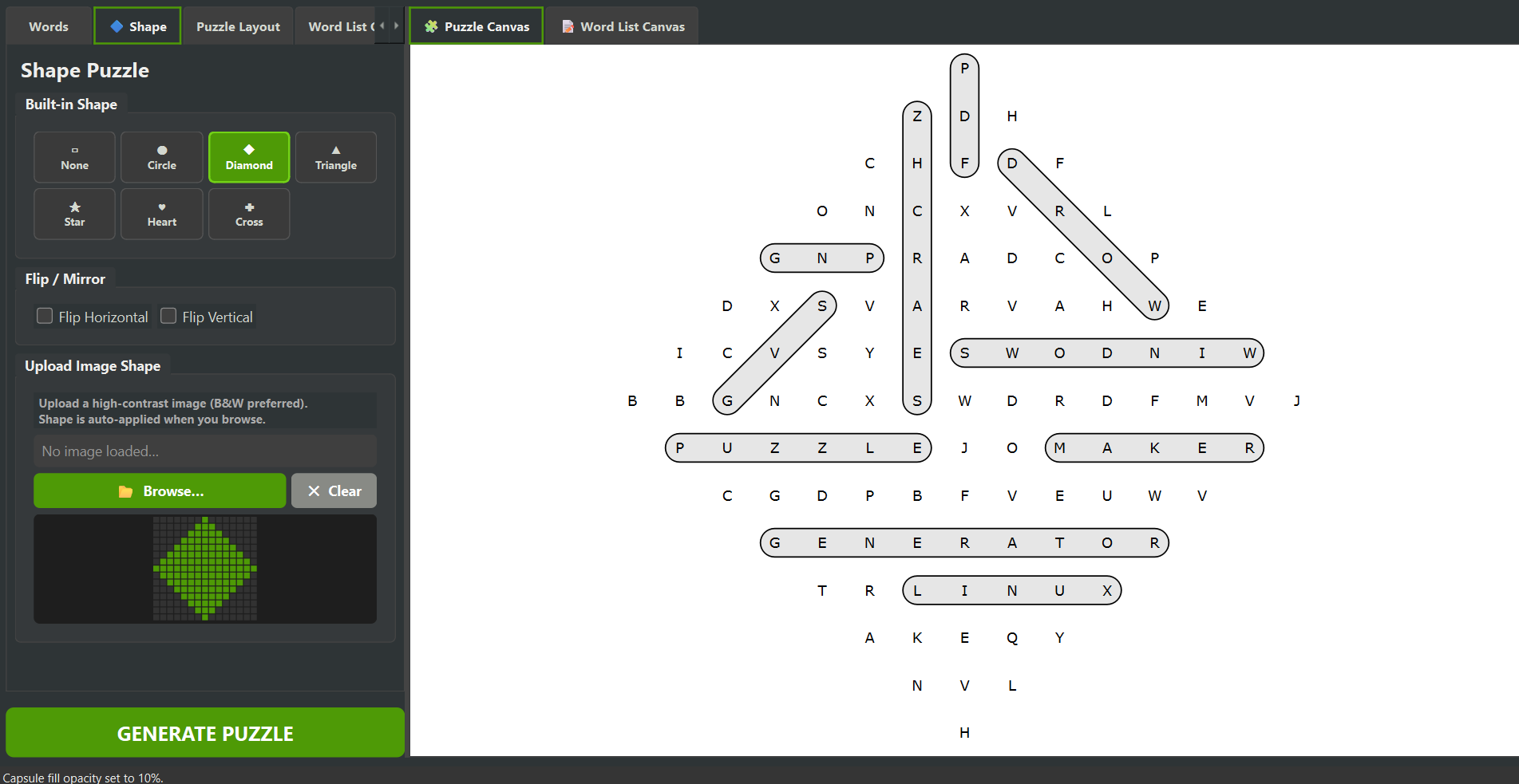 Create Shaped Puzzles Interface